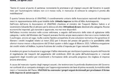 UNATRAS: dal Governo impegni non rispettati categoria pronta alla mobilitazione